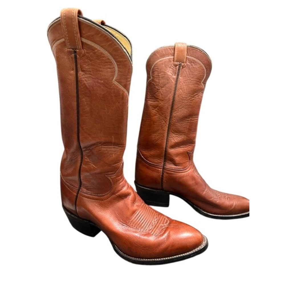 Vintage Tony Lama 5084 Men's Cognac Brown Leather Western Cowboy Boots Size 9D - Picture 3 of 16